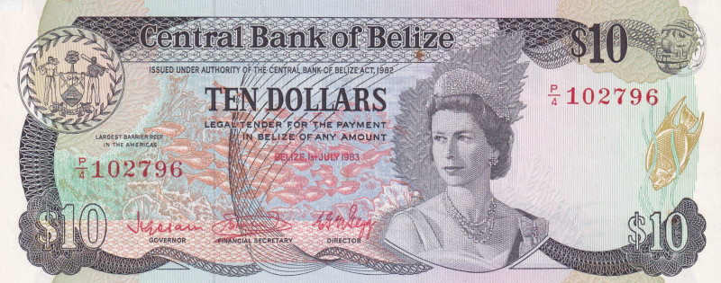 Belize, 10 Dollars, 1983, UNC, p44a
UNC
Queen Elizabeth II Portrait
Estimate:...