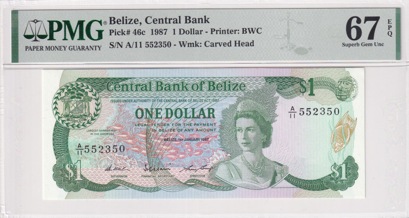 Belize, 1 Dollar, 1987, UNC, p46c
UNC
PMG 67 EPQQueen Elizabeth II PortraitHig...