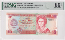Belize, 5 Dollars, 1991, UNC, p53b
UNC
PMG 66 EPQ
Estimate: USD 75 - 150