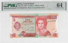Belize, 5 Dollars, 2011, UNC, p67e
UNC
PMG 64Queen Elizabeth II Portrait
Estimate: USD 35 - 70