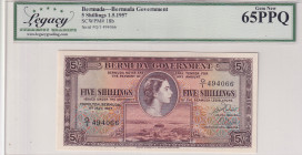 Bermuda, 5 Shillings, 1957, UNC, p18b
UNC
LCG 65 PPQQueen Elizabeth II Portrait
Estimate: USD 200 - 400