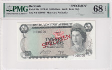 Bermuda, 20 Dollars, 1976, UNC, p31s, SPECIMEN
UNC
PMG 68 EPQHigh ConditionQueen Elizabeth II Portrait
Estimate: USD 100 - 200