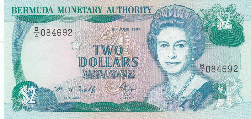 Bermuda, 2 Dollars, 1997, UNC, p40Ab
UNC
Queen Elizabeth II Portrait
Estimate...