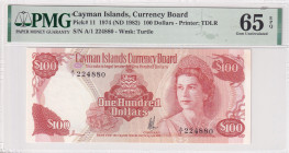 Cayman Islands, 100 Dollars, 1982, UNC, p11
UNC
PMG 65 EPQPortrait of Queen Elizabeth II, First Thousand Serial Number
Estimate: USD 600 - 1200
