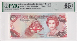 Cayman Islands, 100 Dollars, 1991, UNC, p15
UNC
PMG 65 EPQQueen Elizabeth II PortraitTop 100 Serial Numbers
Estimate: USD 225 - 450
