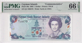 Cayman Islands, 1 Dollar, 2003, UNC, p30a
UNC
PMG 66 EPQQueen Elizabeth II Portrait, Commemorative Banknote
Estimate: USD 75 - 150