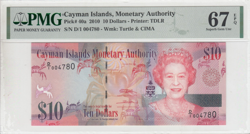 Cayman Islands, 10 Dollars, 2010, UNC, p40a
UNC
PMG 67 EPQHigh Condition4th hi...