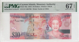 Cayman Islands, 10 Dollars, 2010, UNC, p40a
UNC
PMG 67 EPQHigh Condition4th highest rated banknote
Estimate: USD 125 - 250
