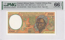 Central African States, 2.000 Francs, 1994, UNC, p303Fb
UNC
PMG 66 EPQ"F" Central African Republic
Estimate: USD 60 - 120