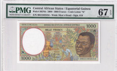Central African States, 1.000 Francs, 2000, UNC, p502Nh
UNC
PMG 67 EPQ"N" Equatorial GuineaHigh Condition
Estimate: USD 30 - 60
