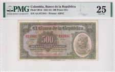 Colombia, 500 Pesos Oro, 1951/1953, VF, p391d
VF
PMG 25
Estimate: USD 125 - 250