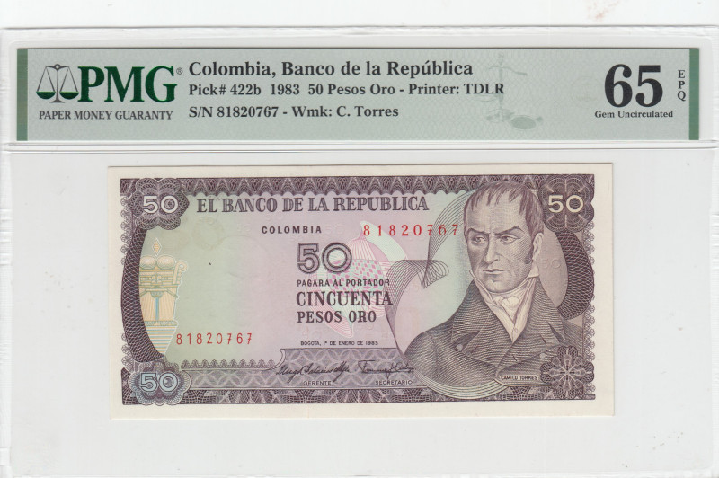 Colombia, 50 Pesos Oro, 1983, UNC, p422b
UNC
PMG 65 EPQ
Estimate: USD 75 - 15...