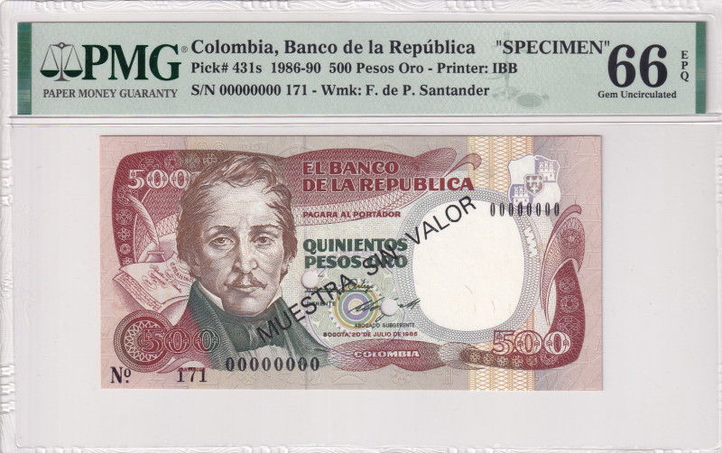 Colombia, 500 Pesos Oro, 1986, UNC, p431s, SPECIMEN
UNC
PMG 66 EPQ
Estimate: ...