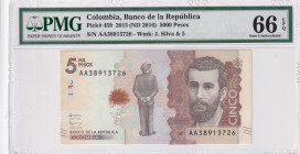 Colombia, 5.000 Pesos, 2016, UNC, p459
UNC
PMG 66 EPQ
Estimate: USD 25 - 50