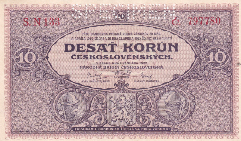 Czechoslovakia, 10 Korun, 1927, UNC, p20s, SPECIMEN
UNC
Estimate: USD 75 - 150