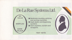 De La Rue, UNC, TEST NOTE
UNC
De La Rue Systems Ltd.
Estimate: USD 30 - 60