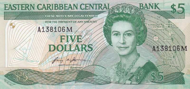 East Caribbean States, 5 Dollars, 1986/1988, UNC, p18m
UNC
Queen Elizabeth II ...