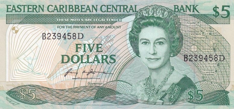 East Caribbean States, 5 Dollars, 1988/1993, UNC, p22d
UNC
Queen Elizabeth II ...