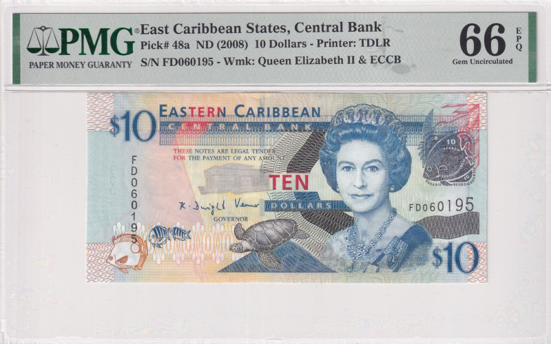 East Caribbean States, 10 Dollars, 2008, UNC, p48a
UNC
PMG 66 EPQQueen Elizabe...