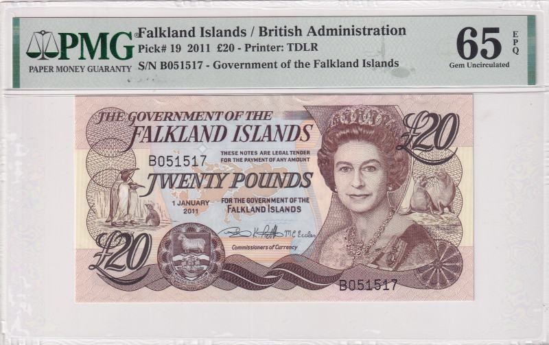 Falkland Islands, 20 Pounds, 2011, UNC, p19
UNC
PMG 65 EPQQueen Elizabeth II P...