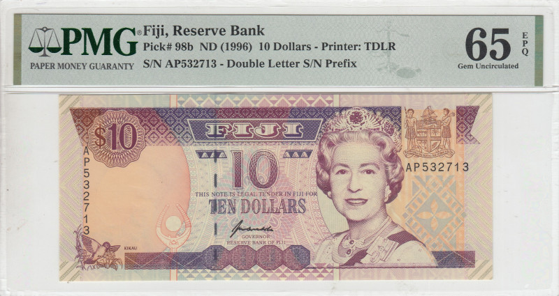 Fiji, 10 Dollars, 1996, UNC, p98b
UNC
PMG 65 EPQQueen Elizabeth II Portrait
E...