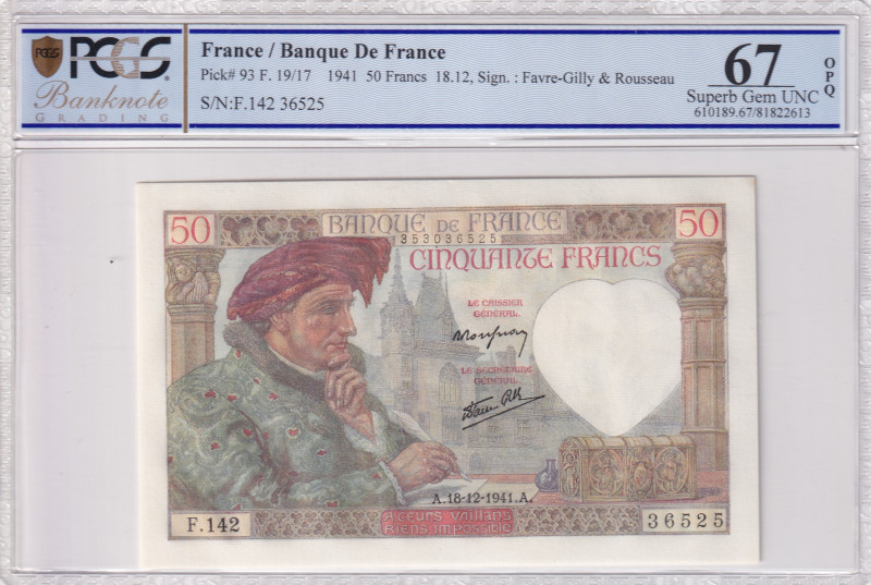 France, 50 Francs, 1941, UNC, p93
UNC
PCGS 67 OPQHigh Condition
Estimate: USD...