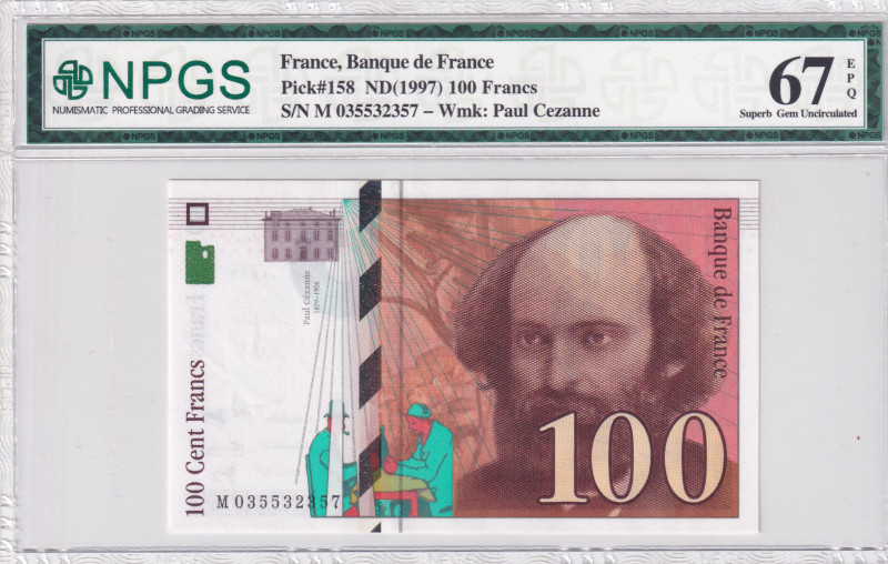 France, 100 Francs, 1997, UNC, p158
UNC
NPGS 67 EPQHigh Condition
Estimate: U...