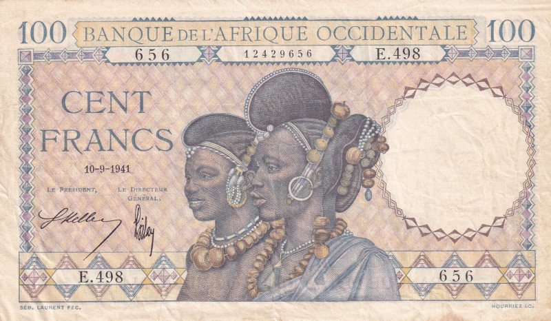 French West Africa, 100 Francs, 1941, VF, p23
VF
Estimate: USD 50 - 100