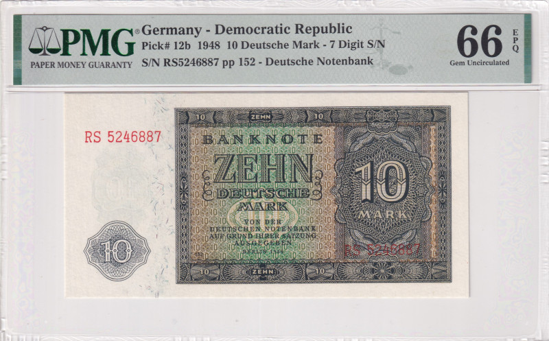 Germany - Democratic Republic, 10 Deutsche Mark, 1948, UNC, p12b
UNC
PMG 66 EP...