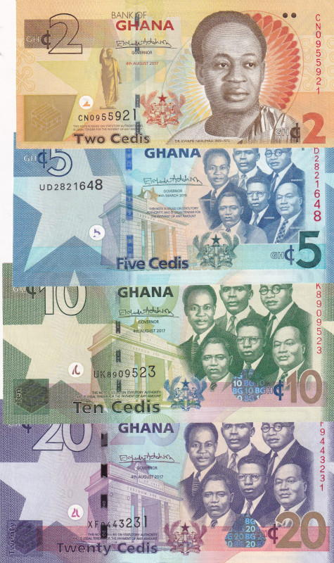 Ghana, 2-5-10-20 Cedis, 2017/2019, p37Ae; p39g; p40g; p46, (Total 4 banknotes)
...