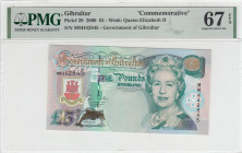 Gibraltar, 5 Pounds, 2000, UNC, p29
UNC
PMG 67 EPQHigh Condition, Commemorative banknote
Estimate: USD 200 - 400