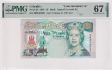 Gibraltar, 5 Pounds, 2000, UNC, p29
UNC
PMG 67 EPQHigh ConditionQueen Elizabeth II Portrait, Commemorative Banknote
Estimate: USD 50 - 100