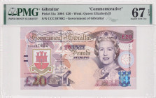 Gibraltar, 20 Pounds, 2004, UNC, p31a
UNC
PMG 67 EPQHigh ConditionQueen Elizabeth II Portrait, Commemorative Banknote
Estimate: USD 75 - 150
