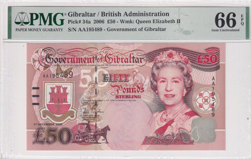 Gibraltar, 50 Pounds, 2006, UNC, p34a
UNC
PMG 66 EPQQueen Elizabeth II Portrai...