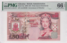 Gibraltar, 50 Pounds, 2006, UNC, p34a
UNC
PMG 66 EPQQueen Elizabeth II Portrait
Estimate: USD 125 - 250