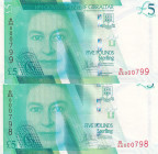Gibraltar, 5 Pounds, 2020, UNC, p42, (Total 2 consecutive banknotes)
UNC
Low Serial NumberQueen Elizabeth II Portrait
Estimate: USD 20 - 40