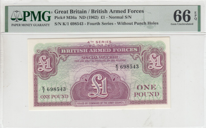 Great Britain, 1 Pound, 1962, UNC, pM36a
UNC
PMG 66 EPQBritish Armed Forces
E...