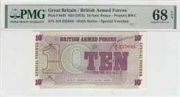 Great Britain, 10 New Pence, 1972, UNC, pM48
UNC
PMG 68 EPQBritish Armed Forces5th highest rated banknote
Estimate: USD 75 - 150