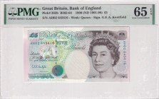 Great Britain, 5 Pounds, 1991/1998, UNC, p382b
UNC
PMG 65 EPQQueen Elizabeth II Portrait
Estimate: USD 40 - 80