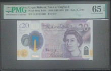 Great Britain, 20 Pounds, 2020, UNC, p396a
UNC
PMG 65 EPQIt has serial tracking number with the next lot.Queen Elizabeth II Portrait, Polymer bankno...