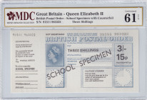 Great Britain, 3 Shillings, UNC, SPECIMEN
UNC
MDC 61 GPQBritish Postal Order-School Specimen with Counterfoil
Estimate: USD 50 - 100
