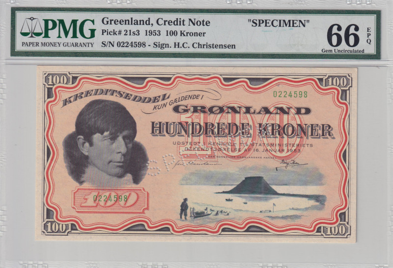 Greenland, 100 Kroner, 1953, UNC, p21s3, SPECIMEN
UNC
PMG 66 EPQ
Estimate: US...