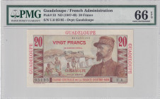 Guadeloupe, 20 Francs, 1947/49, UNC, p334
UNC
PMG 66 EPQ
Estimate: USD 400 - 800