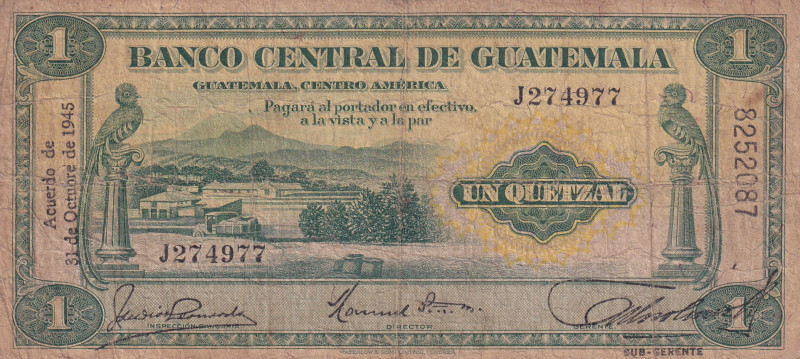 Guatemala, 1 Quetzal, 1945, FINE, p14b
FINE
There are stains and split
Estima...