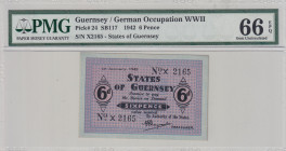 Guernsey, 6 Pence, 1942, UNC, p24
UNC
PMG 66 EPQ
Estimate: USD 500 - 1000
