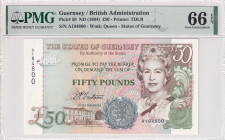Guernsey, 50 Pounds, 1994, UNC, p59
UNC
PMG 66 EPQQueen Elizabeth II Portrait
Estimate: USD 200 - 400