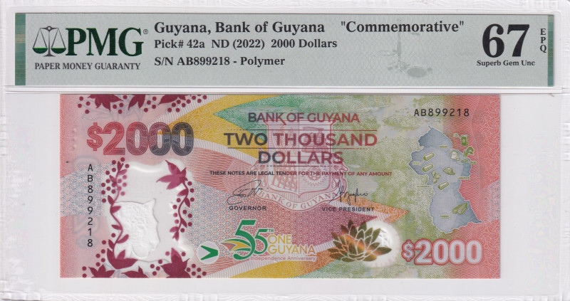 Guyana, 2.000 Dollars, 2022, UNC, p42a
UNC
PMG 67 EPQHigh Condition, Commemora...