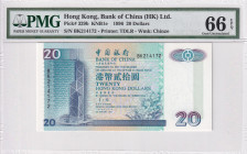 Hong Kong, 20 Dollars, 1996, UNC, p329b
UNC
PMG 66 EPQ
Estimate: USD 25 - 50