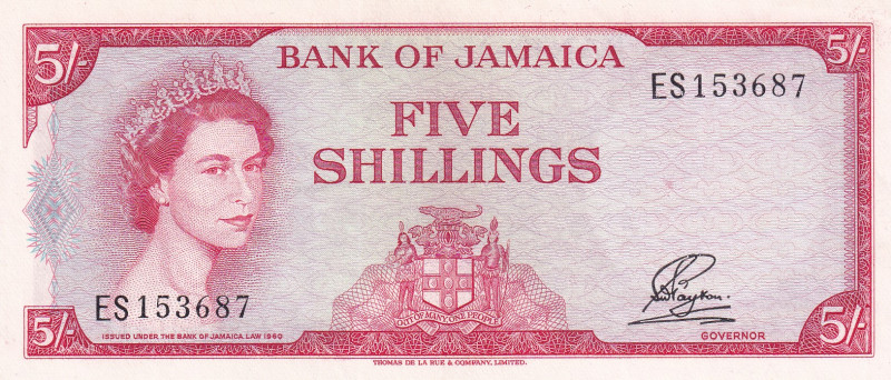 Jamaica, 5 Shillings, 1960, AUNC, p49
AUNC
Queen Elizabeth II Portrait
Estima...