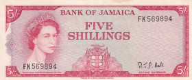 Jamaica, 5 Shillings, 1964, AUNC, p51Ac
AUNC
Light stainedQueen Elizabeth II Portrait
Estimate: USD 90 - 180